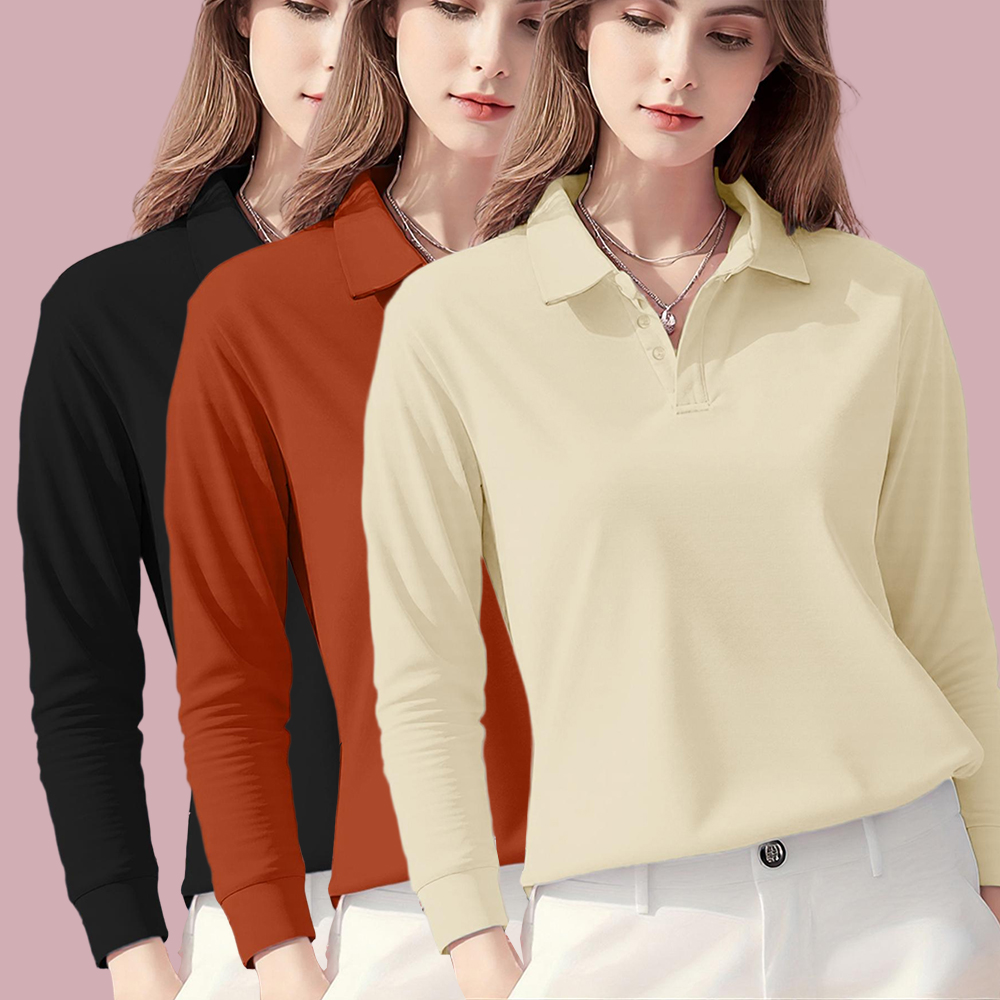 Autumn Solid Color Polo Shirts - đánh giá và giá Golf Equipment Women